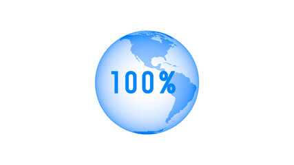 Earth Globe maps Loading Bar with 100 percent Indicator Progress on Black Background