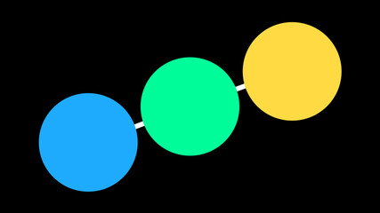 Three Circle Ball Diagram with Line Connector on Black Background