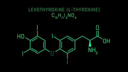 Levothyroxine also known as Lthyroxine Molecular Structure Symbol on black background