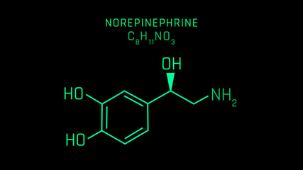 Norepinephrine or NE also called noradrenaline or NA or noradrenalin Molecular Structure Symbol on black background