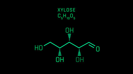 Xylose Linear Molecular Structure Symbol on black background