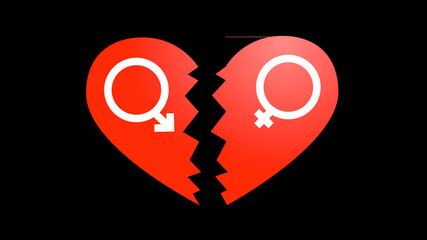 Broken Heart Illustration with Gender Icon on Black Background