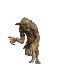 Hobgoblin fantasy creature creeping stealthily. 3d illustration isolated on white background.