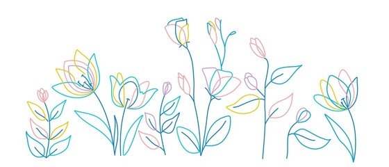 Colorful silhouettes of grass, flowers and herbs.