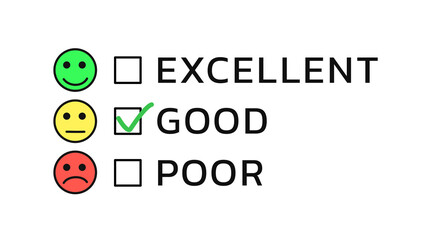 Choosing Average or Good Emoticon Customer Service Evaluation or Rating Review With Text