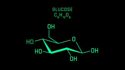 Glucose Molecular Structure Symbol on Black Background