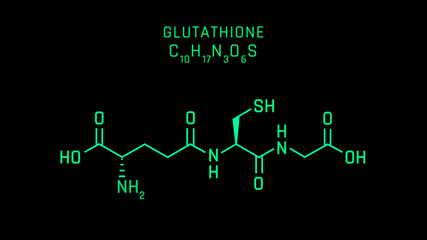Glutathione or GSH Molecular Structure Symbol on black background