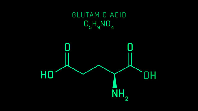 Glutamic Acid or Glutamate Molecular Structure Symbol on black background