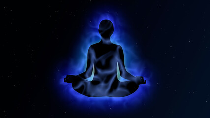 Human Covered with Energy body and aura in Meditation Concept Illustration on Space Background
