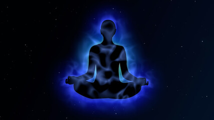 Human Covered with Energy body and aura in Meditation Concept Illustration on Space Background