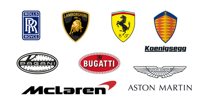Car brands logos icons vector set collection. A set of logos of the most expensive cars.