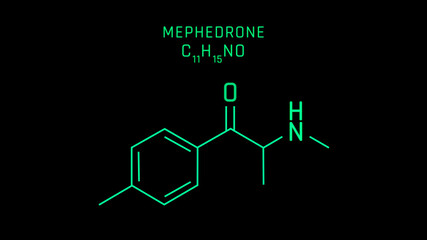 Mephedrone also known as 4methyl methcathinone or 4MMC or 4methyl ephedrone Molecular Structure Symbol on black background