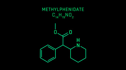 Methylphenidate abbreviated MP or MPH Molecular Structure Symbol on black background