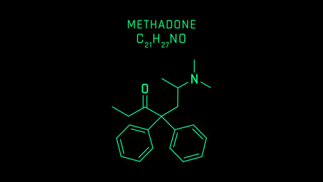 Methadone or Metadon Molecular Structure Symbol on black background
