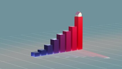 Real Estate price rise, 3D chart visualisation on a light background.