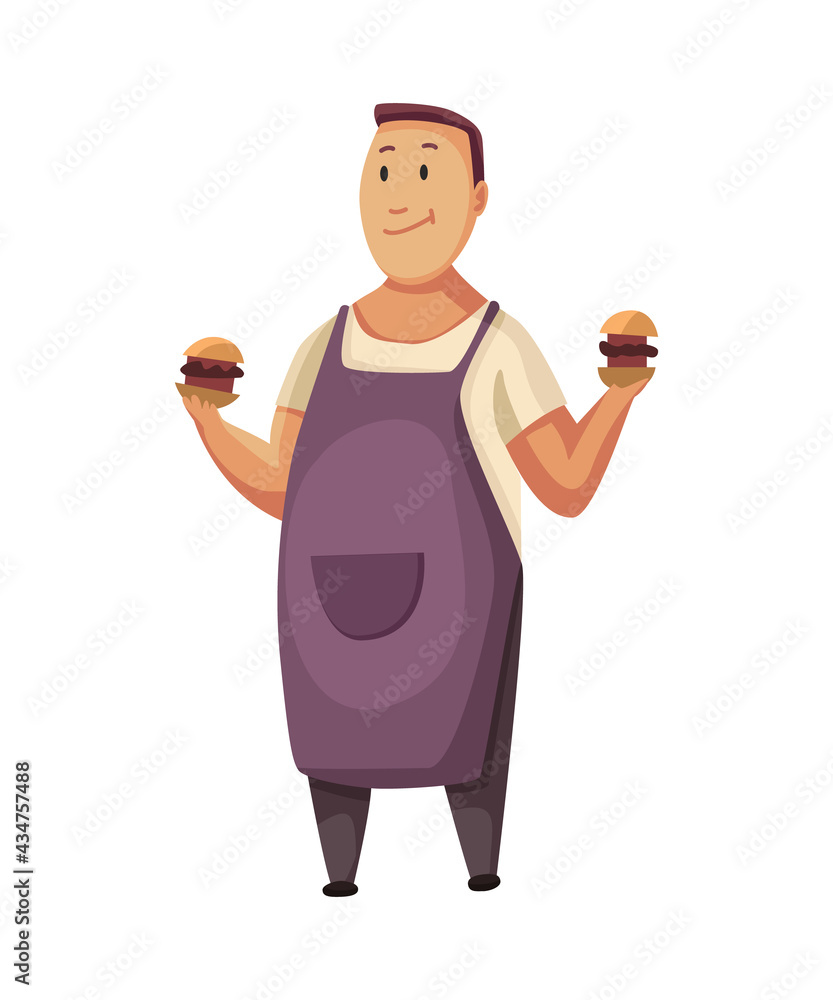 Wall mural bbq party. man with a barbecue grill. picnic with fresh food. happy smiling man character cooked a b