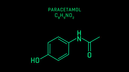 Paracetamol also known as acetaminophen Molecular Structure Symbol Neon on black background