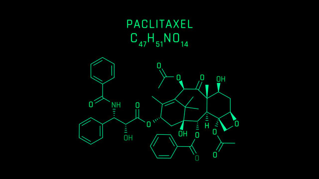 Paclitaxel Molecular Structure Symbol Neon on black background