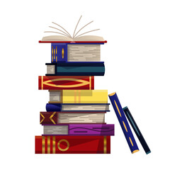 Stack of colorful books on a white background. Pile of education books . Illustration in flat style. Knowledge concept. Reading, learning and receive education through books