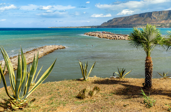 Landscape of Mediterranean sea from sicilian village Trappeto, province of Palermo, Italy