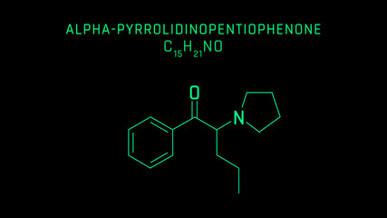 Fototapeta premium alphaPyrrolidinopentiophenone or prolintanone or desmethylpyrovalerone Molecular Structure Symbol Neon on black background