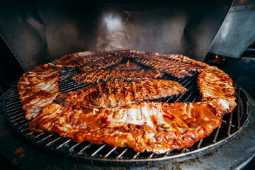 Grilled meat skewers on barbecue grill