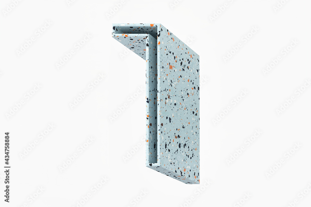 Poster 3d number 1 long shadow style. cyan blue terrazzo stone pattern. high quality 3d rendering.