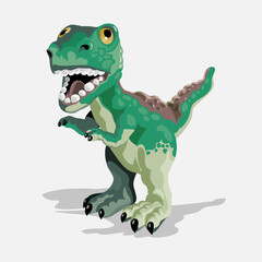 Fototapeta premium Little tyrannosaurus. Cartoon dinosaur picture. Cute dinosaurs character. Flat vector illustration isolated on white background