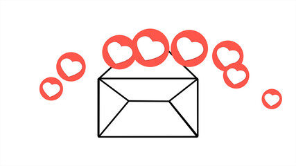 Sending Social Hearts Icon into Envelope Mail on White Background