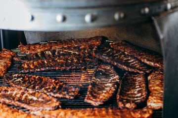 Fototapeta premium Grilled meat skewers on barbecue grill