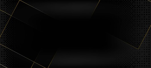 Black Business Paper with Gold Lines. Royal Silver Geo Banner. 3D