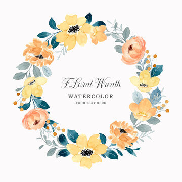 Yellow Flower Wreath With Watercolor