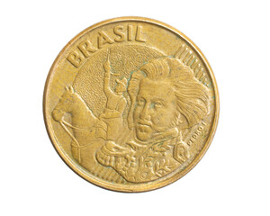 Brazil ten centavos coin on a white isolated background