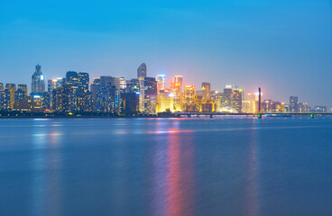 Fototapeta na wymiar At night, the beautiful city skyline is in Hangzhou, China