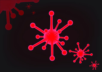 graphic image of red viruses or germs floating on dark red bloodstream background, concept for dangerous microorganism is spreading or coronavirus spreading in this time