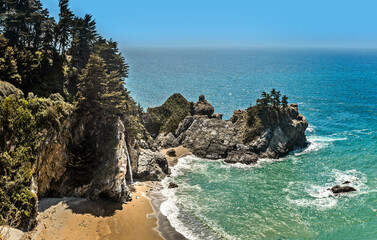 The McWay waterfall and the bay in the Julia Pfeiffer Burns State Park, California.