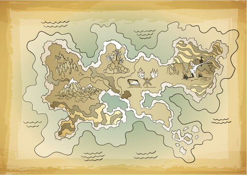 Retro styled treasure map.  design for app game user interface. Vintage adventure and discovery travel routes
