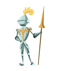 Medieval Kingdom Character. Isolated knight in historical costume on a white background.  personage with spear