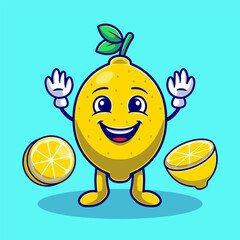 Summer with Cute Lemon and Slice Lemon Cartoon flat illustration. Hello Summer Food and Fruits concept flat cartoon style