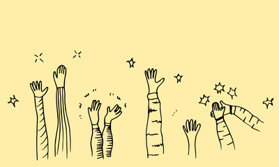 Applause hand draw on yellow background.vector illustration.