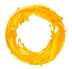 Circle orange juice splash isolated on white background