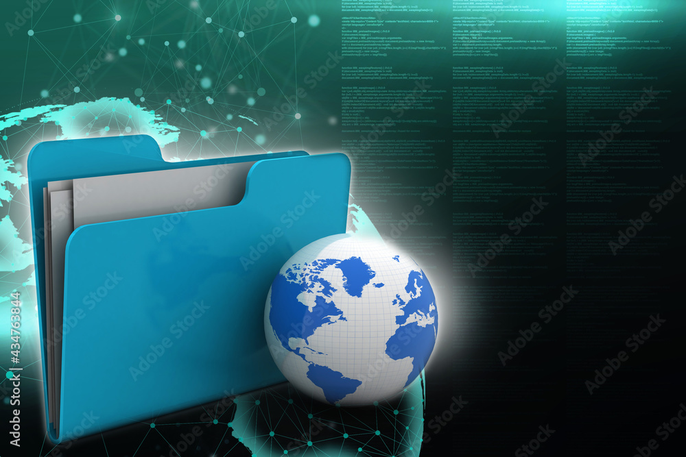Poster 3d rendering file folders around earth