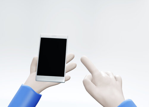 The hand that is using the modile phone 3D Illustration.