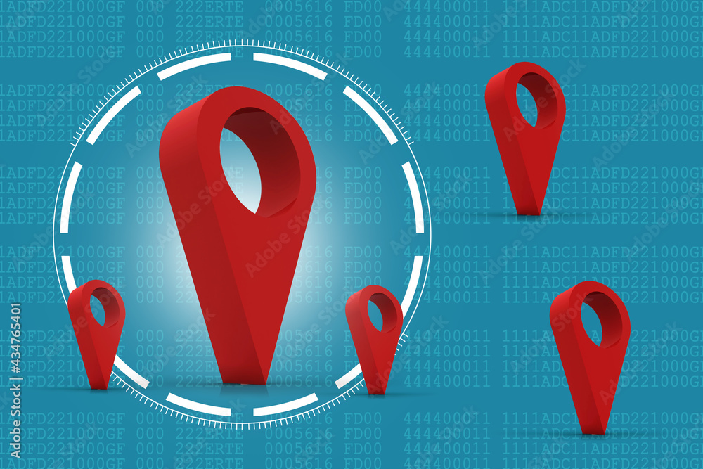 Poster 3d rendering red map pointer