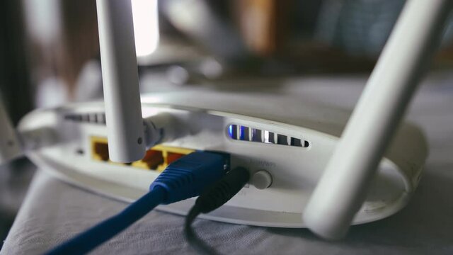 Close up of modem router on the table at home.