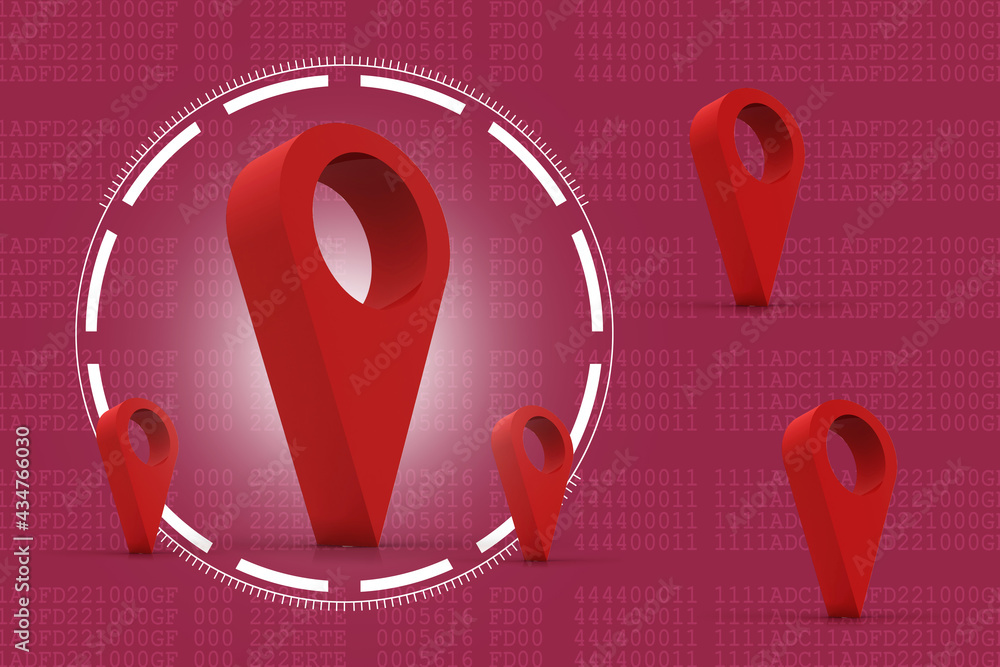 Poster 3d rendering red map pointer