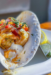Shrimp taco with tomato mango salsa