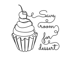 Cupcake with a cherry in linear style.