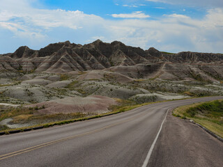 View of buttes in Badlands National Park
