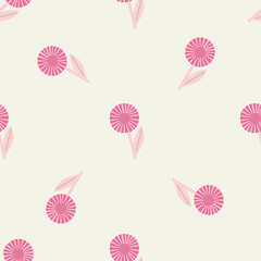 Minimalistic style seamless pattern with eometric abstract daisy flower shapes. Light background.